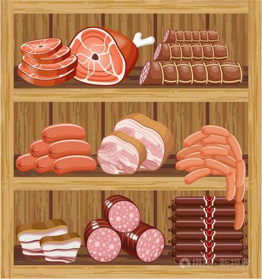 隔与肉类产品。肉品市场